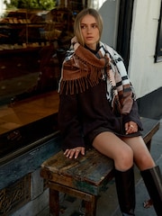 Chocolate Black White Check Midweight Scarf - Image 2 of 3