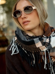 Chocolate Black White Check Midweight Scarf - Image 3 of 3