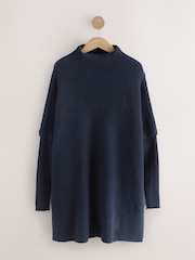 Navy Ribbed Mock Layer Poncho - Image 1 of 3