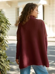 Berry Red Ribbed Mock Layer Poncho - Image 4 of 9