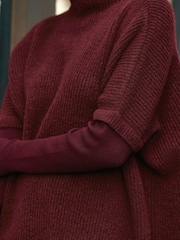 Berry Red Ribbed Mock Layer Poncho - Image 5 of 9