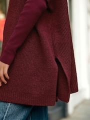 Berry Red Ribbed Mock Layer Poncho - Image 6 of 9