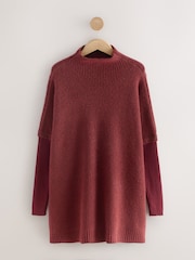 Berry Red Ribbed Mock Layer Poncho - Image 7 of 9