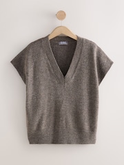 Mink Brown Drop Shoulder Knitted Tank Cover-Up - Image 1 of 3
