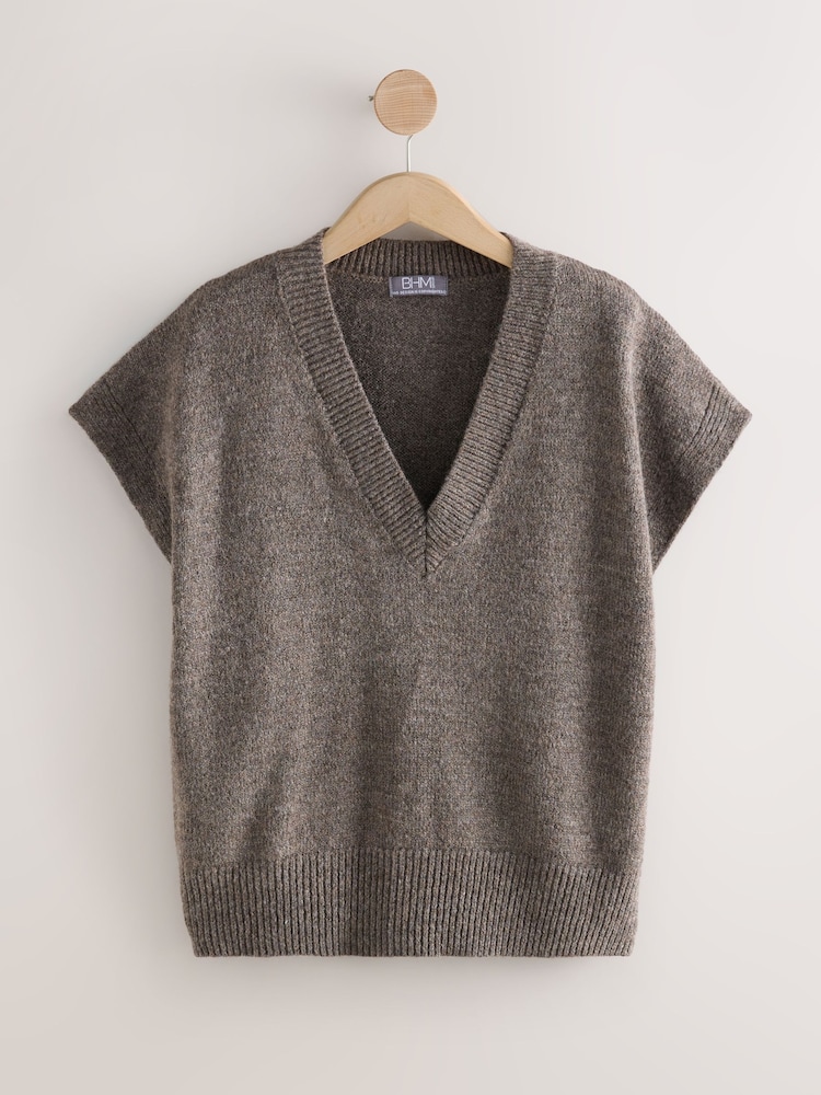 Mink Brown Drop Shoulder Knitted Tank Cover-Up - Image 1 of 3