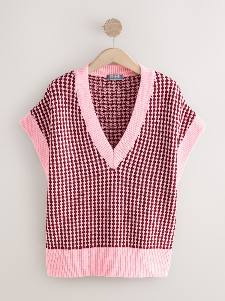 Houndstooth Drop Shoulder Knitted Tank Cover-Up - Image 1 of 3