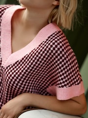 Houndstooth Drop Shoulder Knitted Tank Cover-Up - Image 5 of 8