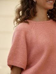 Coral Pink Twist Back Knitted Poncho - Image 5 of 9