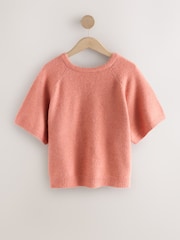 Coral Pink Twist Back Knitted Poncho - Image 6 of 9