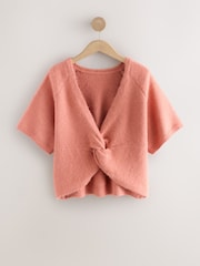 Coral Pink Twist Back Knitted Poncho - Image 7 of 9