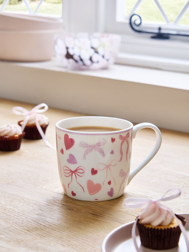 Pink Heart and Bow Print Mug - Image 1 of 4 Pink Heart and Bow Print Mug - Image 1 of 4