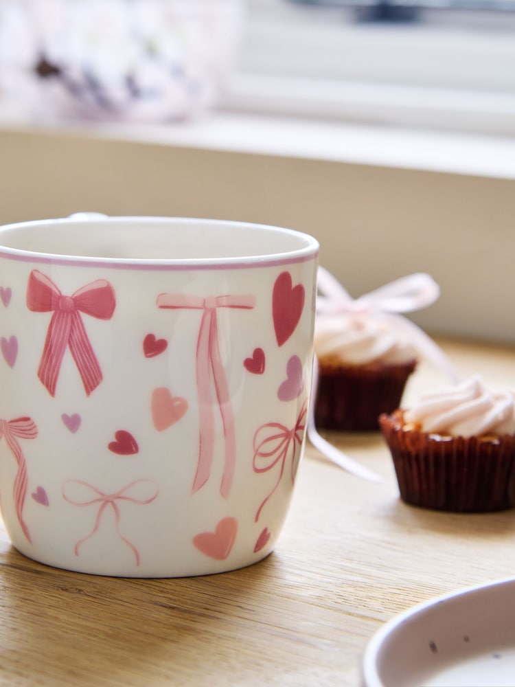 Pink Heart and Bow Print Mug - Image 2 of 4 Pink Heart and Bow Print Mug - Image 2 of 4