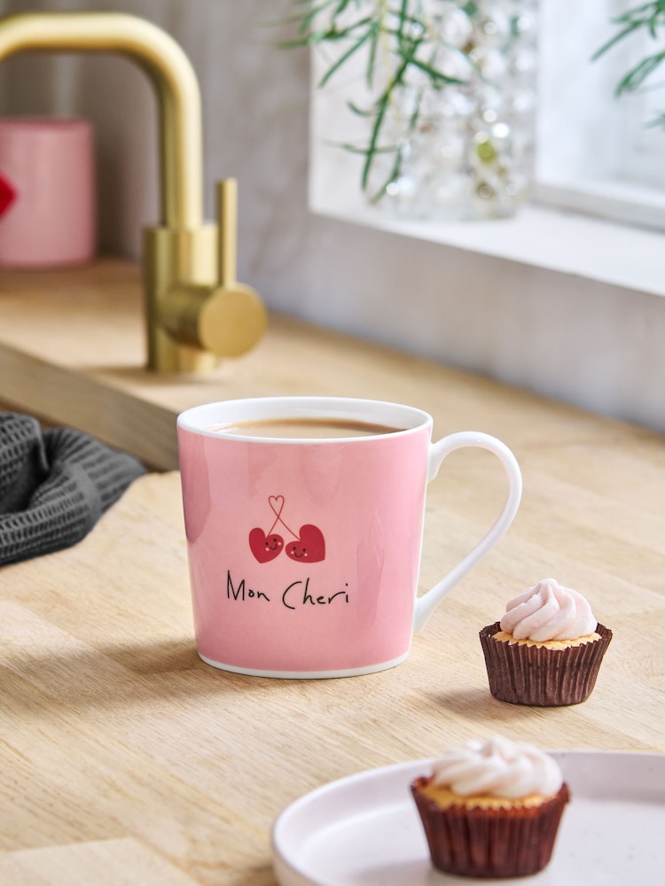 Pink Cherry Heart Print Mug - Image 1 of 4