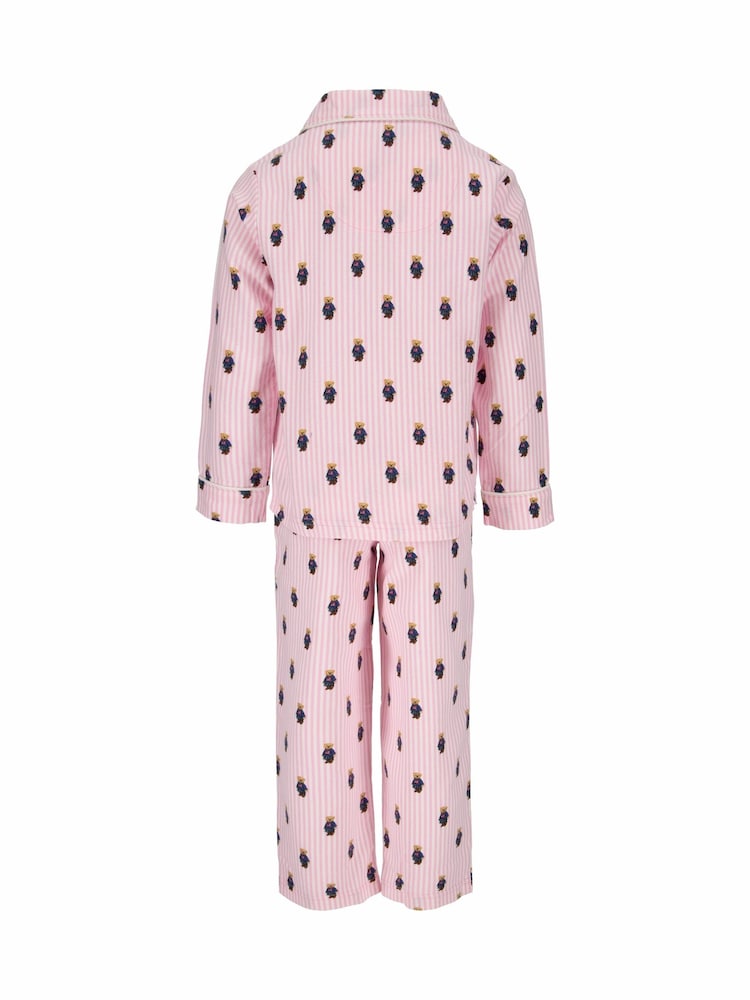 Polo Ralph Lauren Pink Long Sleeve Bear Print 100% Cotton Pyjama Top and Bottom Set - Image 2 of 6 Polo Ralph Lauren Pink Long Sleeve Bear Print 100% Cotton Pyjama Top and Bottom Set - Image 2 of 6
