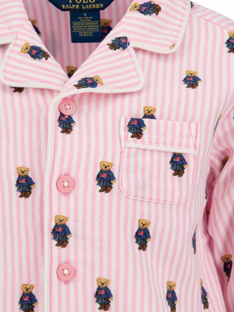 Polo Ralph Lauren Pink Long Sleeve Bear Print 100% Cotton Pyjama Top and Bottom Set - Image 6 of 6