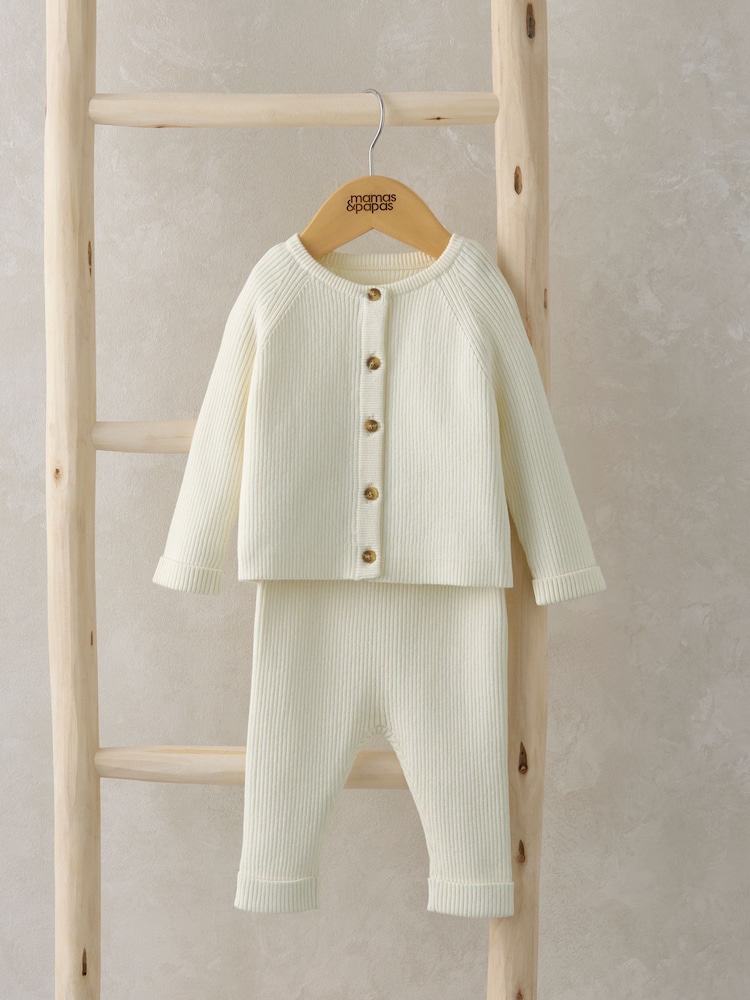 Mamas & Papas Mamas & Papas Knitted 100% Cotton Cardigan & Leggings set - Image 4 of 5