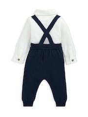 Mamas & Papas Blue 100% Cotton Bow Tie, Braces, Bodysuit & Trousers Outfit Set - Image 2 of 3