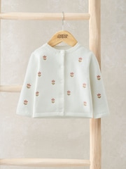 Mamas & Papas Embroidered Knit 100% Cotton White Cardigan - Image 3 of 4