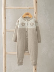 Mamas & Papas Teddy Bear Knitted 100% Cotton Brown Romper - Image 1 of 3