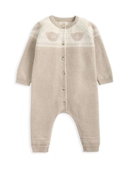 Mamas & Papas Teddy Bear Knitted 100% Cotton Brown Romper - Image 2 of 3