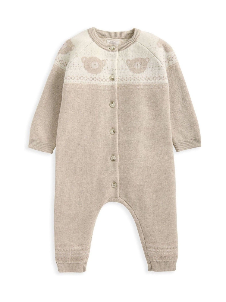 Mamas & Papas Teddy Bear Knitted 100% Cotton Brown Romper - Image 2 of 3