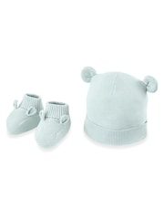 Mamas & Papas Green Knitted Hat & Bootie Set - Image 1 of 5