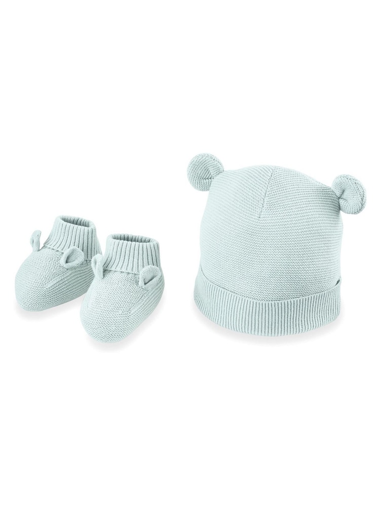 Mamas & Papas Green Knitted Hat & Bootie Set - Image 1 of 5