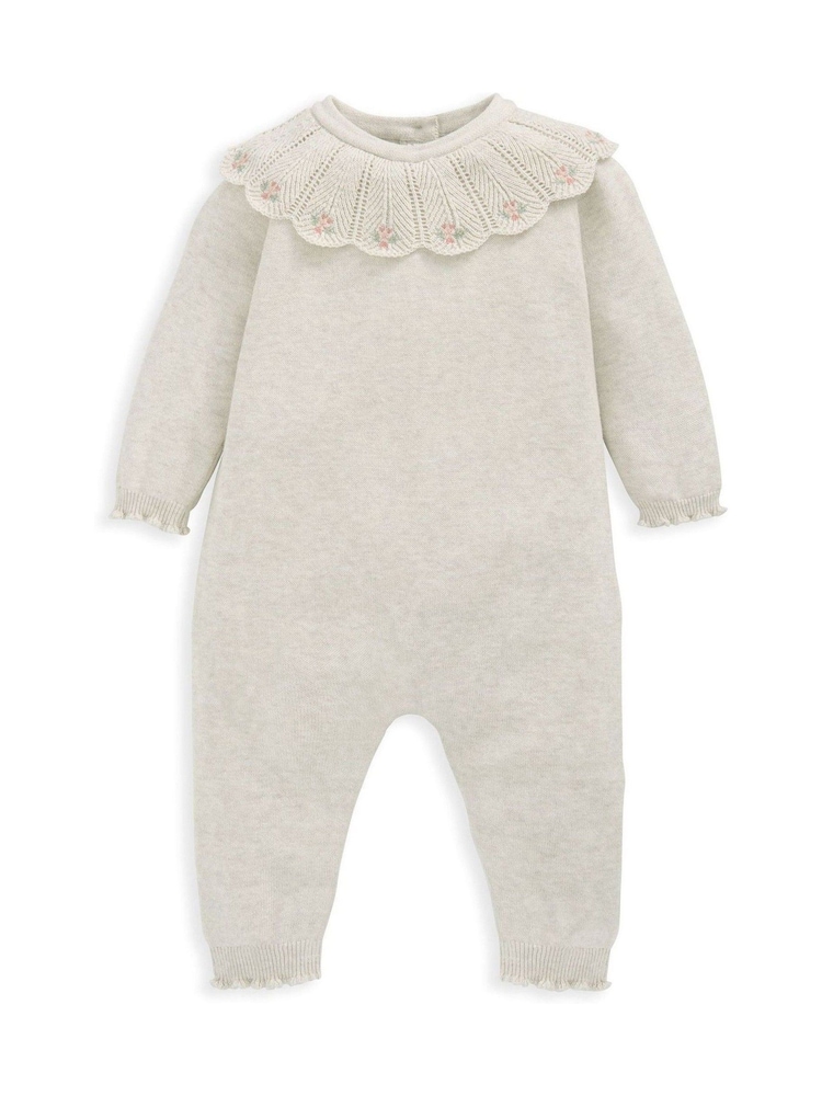 Mamas & Papas Knitted Scallop Collar 100% Cotton Brown Romper - Image 2 of 2