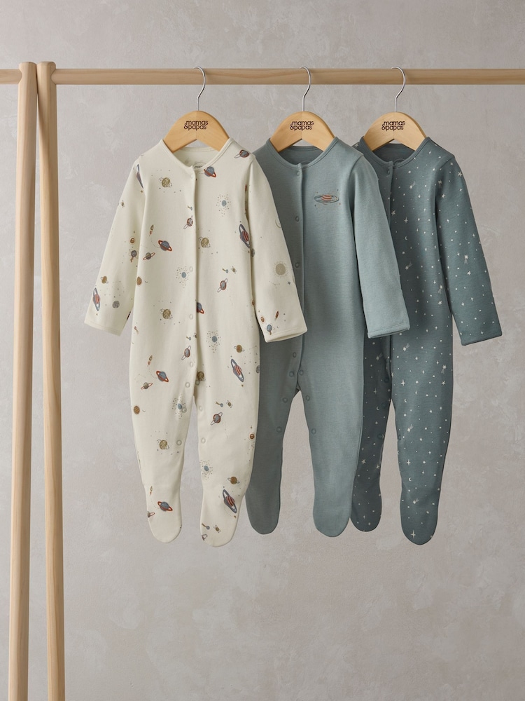Mamas & Papas Blue Planets 100% Cotton Sleepsuits 3 Pack - Bild 1 von 1