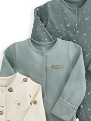 Mamas & Papas Blue Planets 100% Cotton Sleepsuits 3 Pack - Image 3 of 3