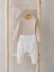 Mamas & Papas Duckling 100% Cotton Brown Bodysuit, Leggings & Hat Outfit Set - Image 1 of 8