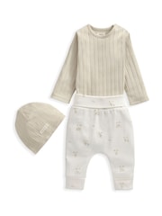 Mamas & Papas Duckling 100% Cotton Brown Bodysuit, Leggings & Hat Outfit Set - Image 2 of 8