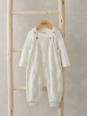 Mamas & Papas Teddy Bear Textured 100% Cotton Brown Dungaree & Bodysuit Set - Imagen 4 de 7