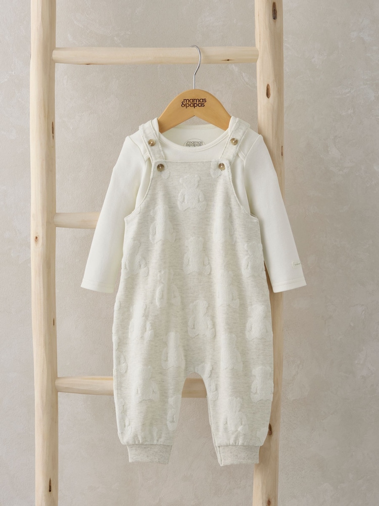 Mamas & Papas Teddi Bear teksturiran 100% pamuk Braun treger pantalone & Bodi set - Image 4 of 7