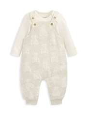 Mamas & Papas Teddy Bear Textured 100% Cotton Brown Dungaree & Bodysuit Set - Imagen 5 de 7