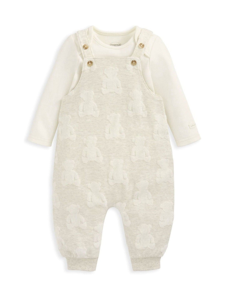 Mamas & Papas Teddi Bear teksturiran 100% pamuk Braun treger pantalone & Bodi set - Image 5 of 7