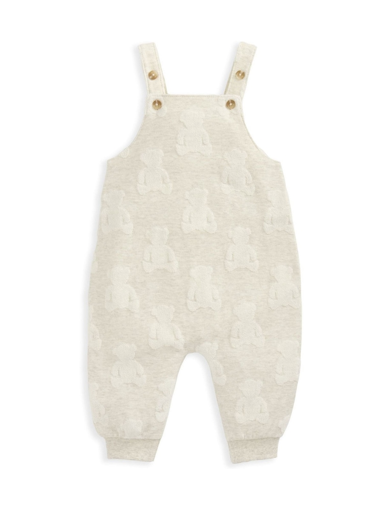 Mamas & Papas Teddy Bear Textured 100% Cotton Brown Dungaree & Bodysuit Set - Imagen 7 de 7