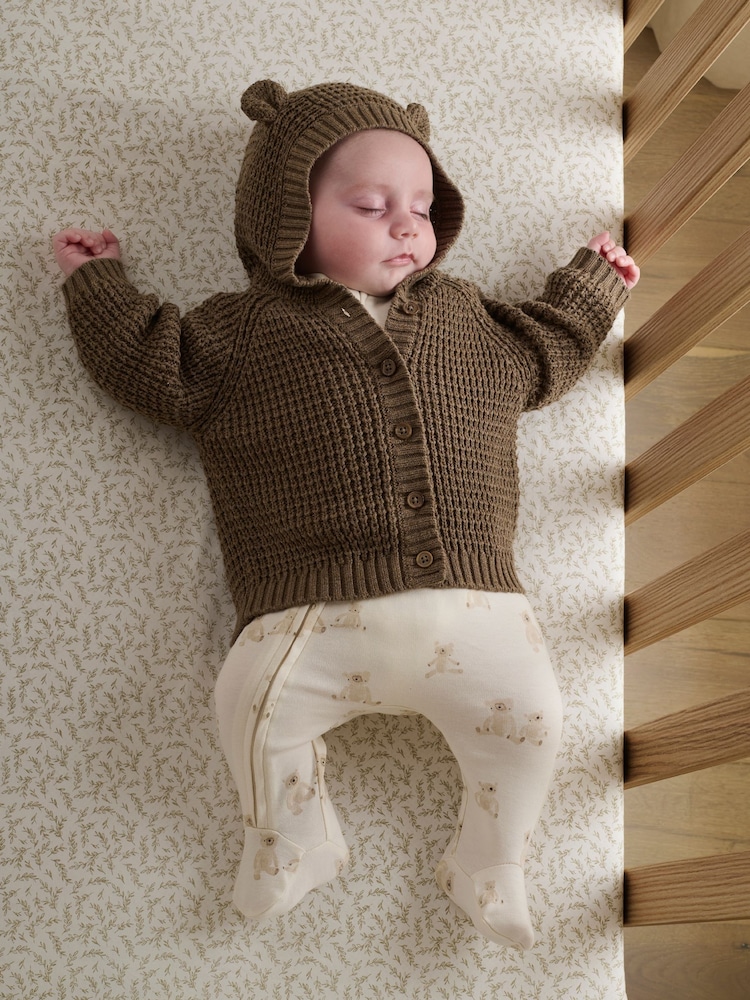 Mamas & Papas Teddy Bear Print 100% Cotton Brown Sleepsuit - Image 1 of 6