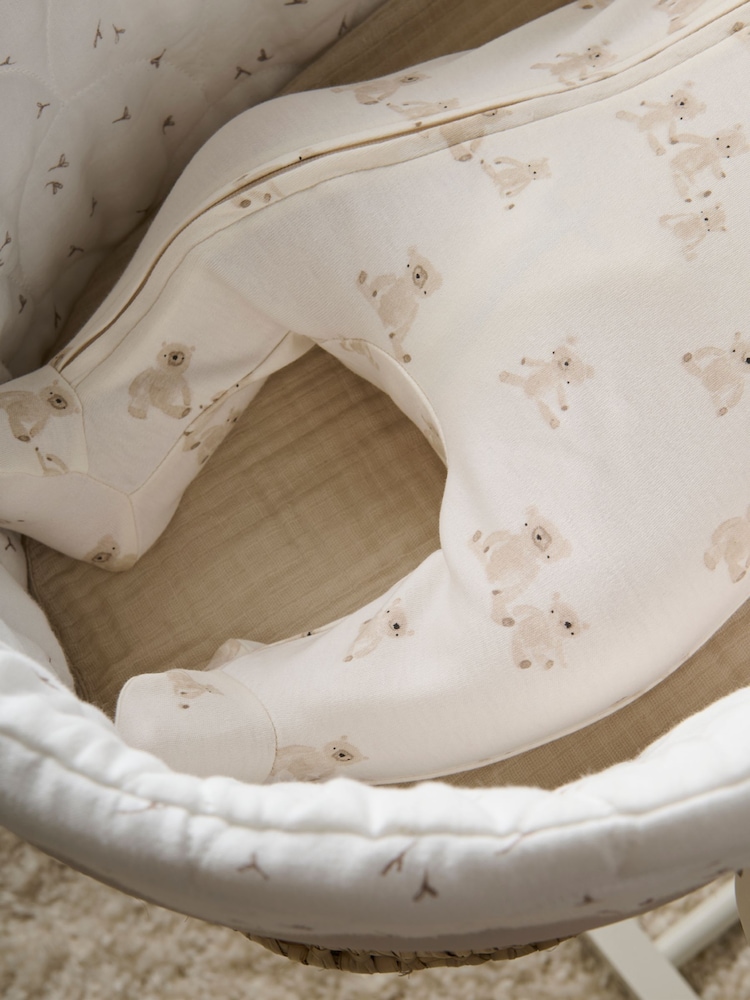 Mamas & Papas Teddy Bear Print 100% Cotton Brown Sleepsuit - Image 4 of 6