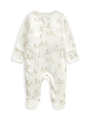 Mamas & Papas Teddy Bear Print 100% Cotton Brown Sleepsuit - Image 6 of 6