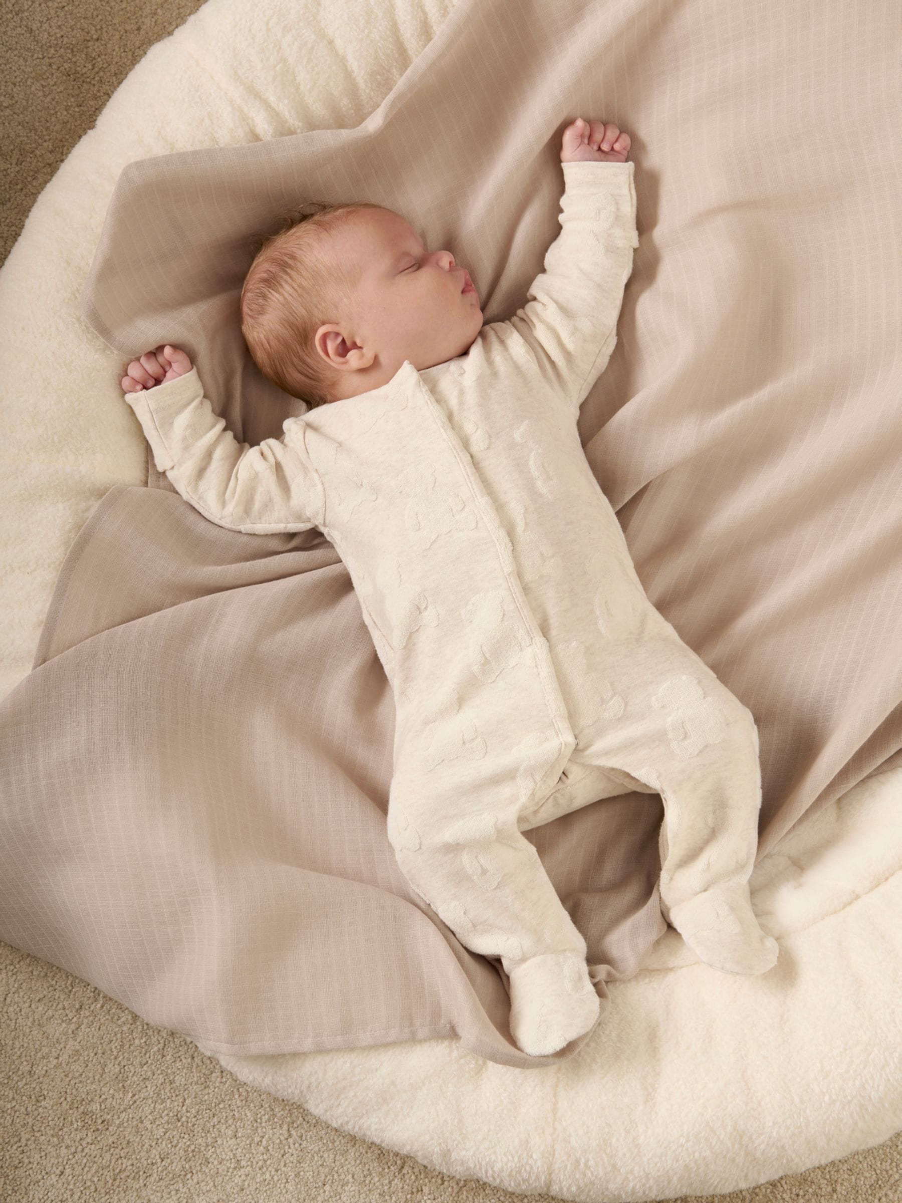 Mamas & Papas Brown Cotton Teddy Bear Textured Sleepsuit view 1