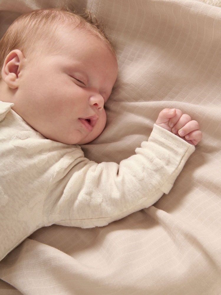 Mamas & Papas 100% Cotton Teddy Bear Textured Brown Sleepsuit - Image 4 of 7