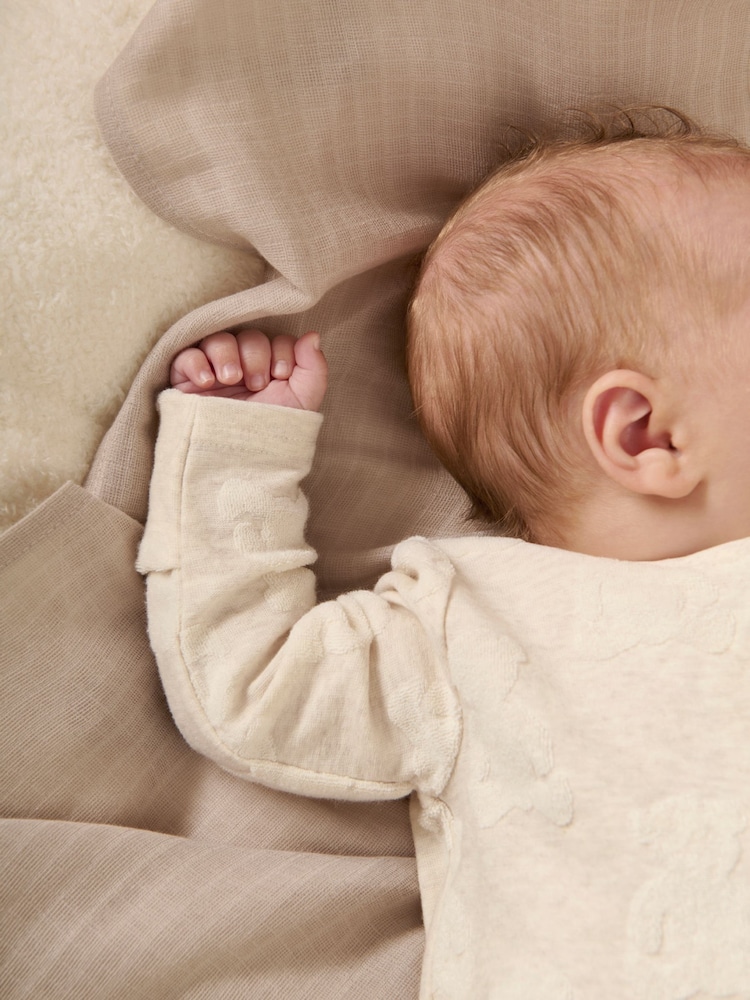 Mamas & Papas 100% Cotton Teddy Bear Textured Brown Sleepsuit - Image 5 of 7