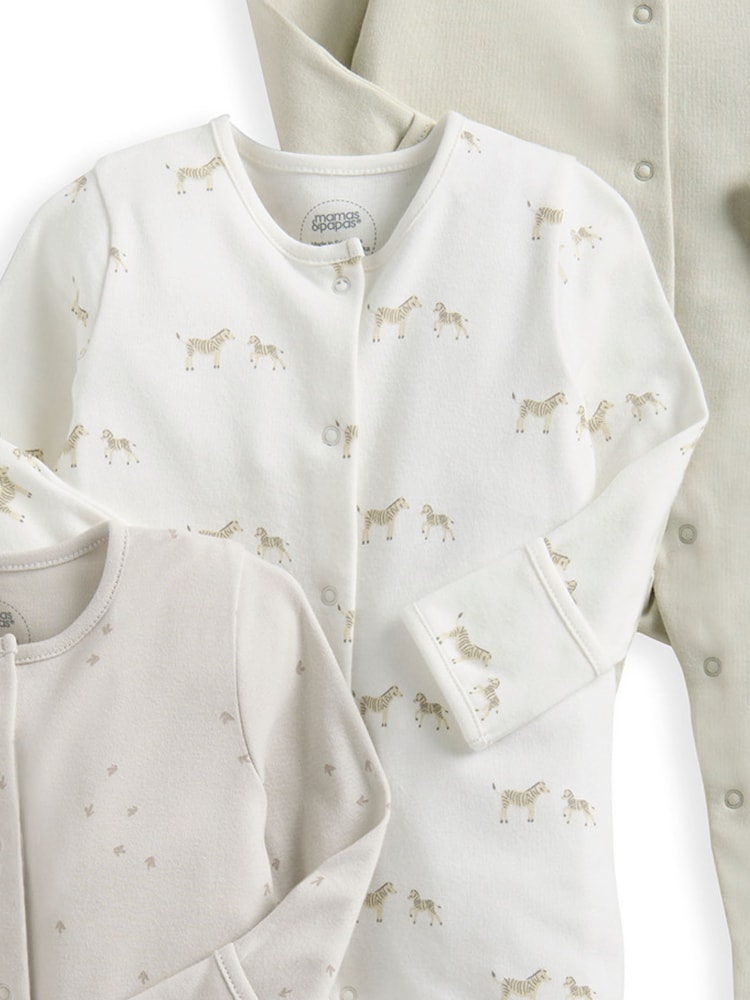 Mamas & Papas Wild Animals Print 100% Cotton Brown Sleepsuits 3 Pack - Imagen 3 de 3