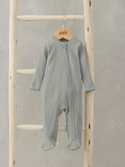 Mamas & Papas Green Rib Zip Sleepsuit - Image 1 of 1
