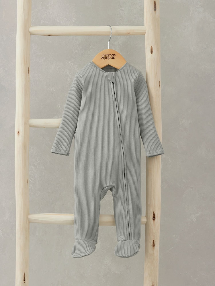 Mamas & Papas Green Rib Zip Sleepsuit - Image 1 of 1
