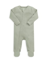 Mamas & Papas Green Rib Zip Sleepsuit - Image 2 of 2