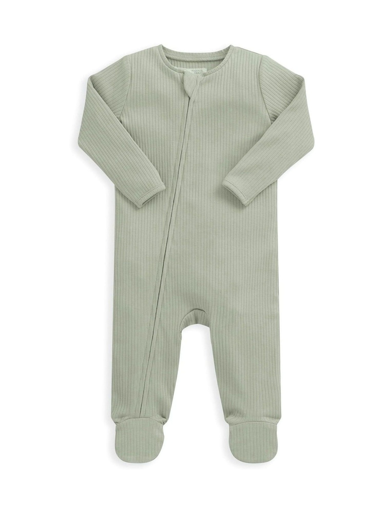 Mamas & Papas Green Rib Zip Sleepsuit - Image 2 of 2 Mamas & Papas Green Rib Zip Sleepsuit - Image 2 of 2