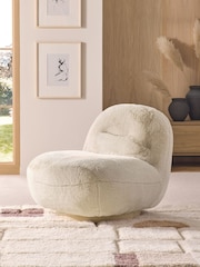 Oslo Faux Fur Light Natural Otis Swivel Accent Chair - Image 1 of 9