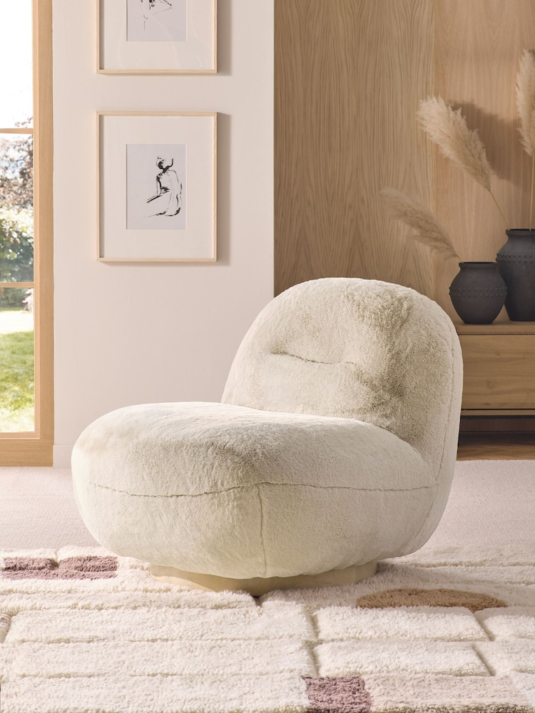 Oslo Faux Fur Light Natural Otis Swivel Accent Chair - Image 1 of 9